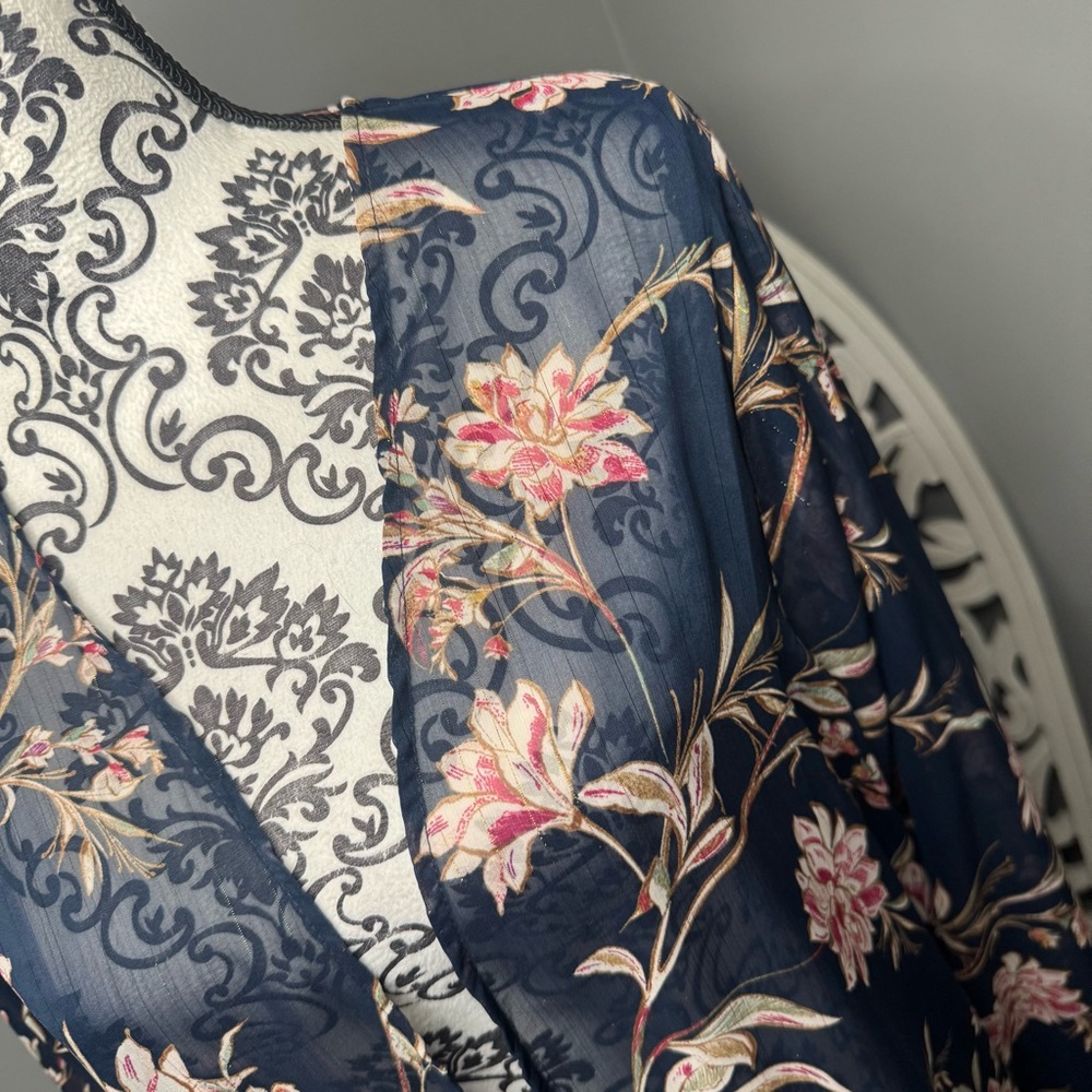 Maurices Boho Floral Long Sleeve Metallic Kimono Size 1X NWT Bohemian Resortwear - Picture 4 of 14